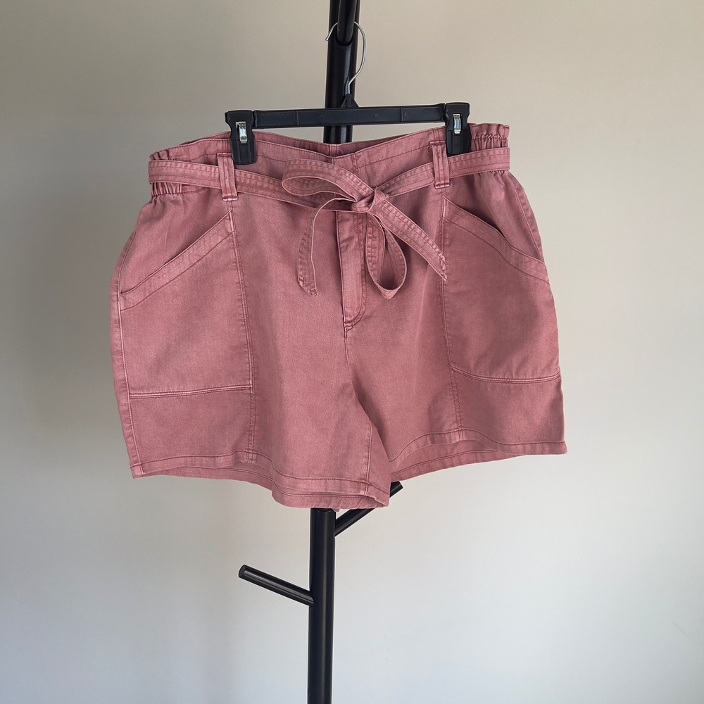Old Navy Rose Pink Cotton Paperbag Waist Utility Shorts XL High Rise Tie Belt